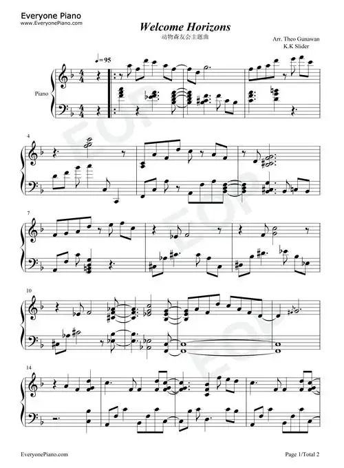 welcome horizons-集合啦动物森友会主题曲-钢琴谱文件(五线谱,双手