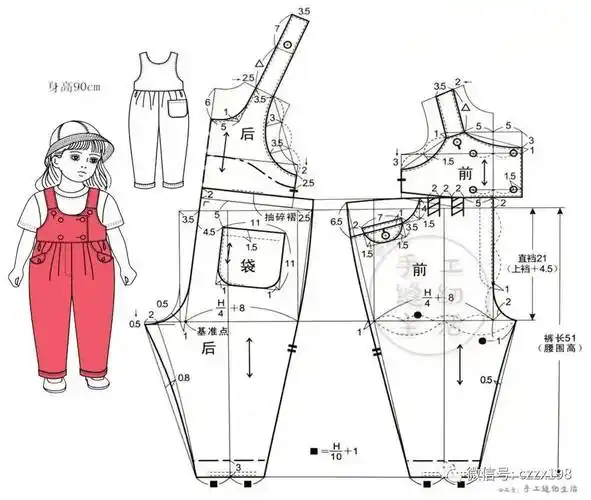 6款童装背带裤/连体裤制版纸样裁剪图_儿童_活动_部分