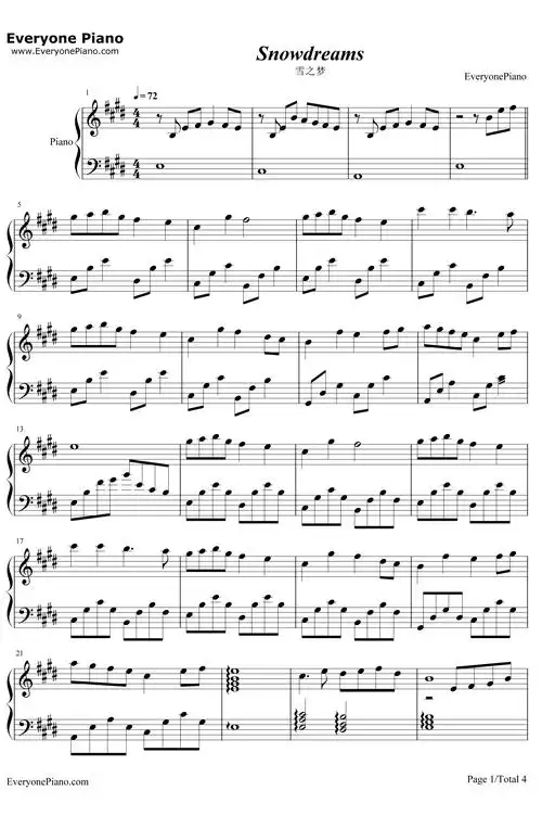 雪之梦钢琴谱班得瑞bandarisnowdreams