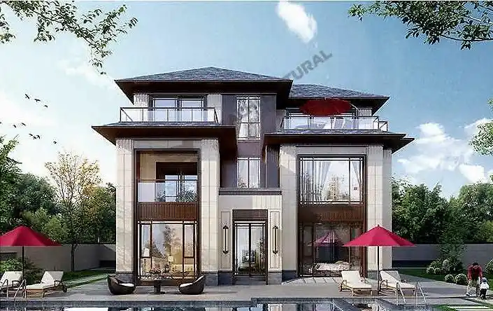 外立面赏析建筑层数:地上三层建筑风格:新中式风格建筑结构:框架结构