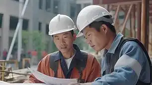 中国女性工程师在建筑工地描绘蓝图人像摄影图