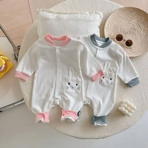 婴儿连体衣春装新款新生儿宝宝衣服超萌单层百天外出哈衣爬服春秋