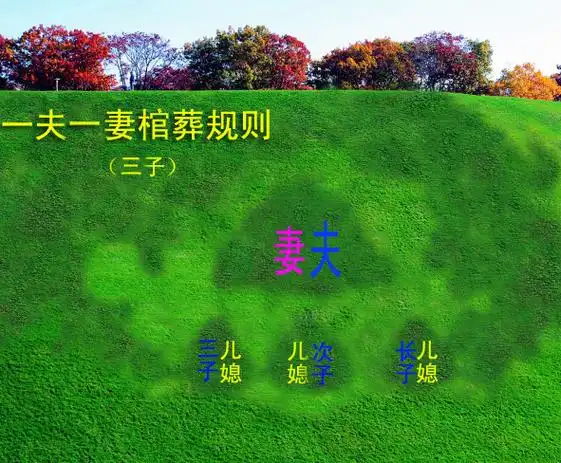 假如有两个儿子,五个孙子,墓穴如何排列,详细如图示.