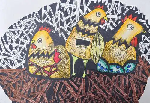 一窝鸡/少儿绘画作品/儿童画/网络美术馆_中国少儿美术教育网