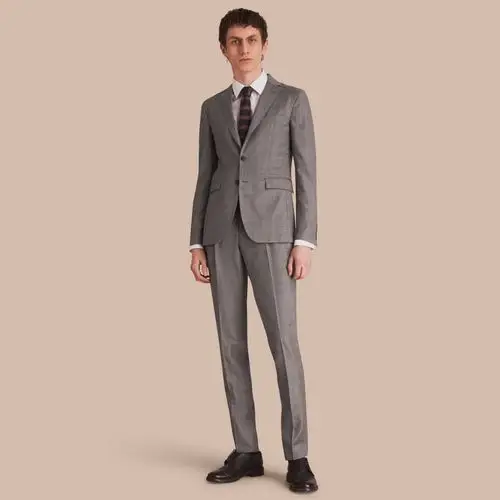 修身剪裁威尔士亲王格纹半帆布式羊毛西装 产品图片01