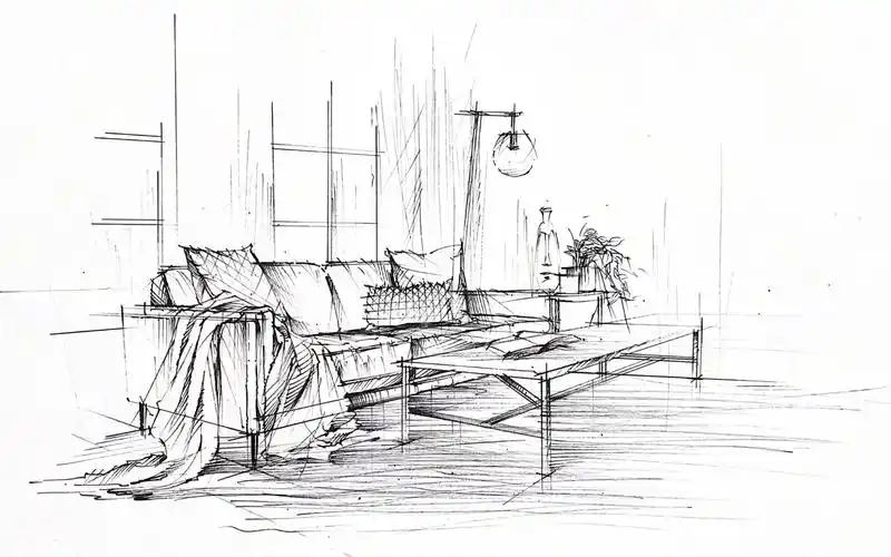 马克笔手绘室内篇二沙发单体组合线稿教程