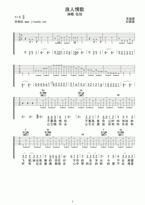 浪人情歌 吉他谱 - 第1张