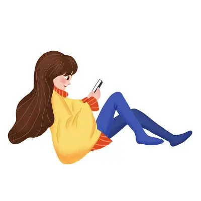 彩色卡通手绘女孩看手机人物素材原创插画海报