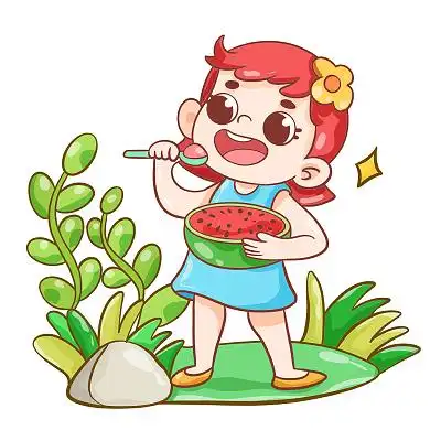 夏天吃西瓜卡通人物元素插画