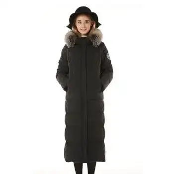 sharon/雪伦秋冬狐狸毛领连帽羽绒服女长款白鹅绒外套冬宽松韩版18706