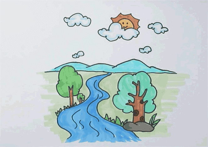 树林小河简笔画