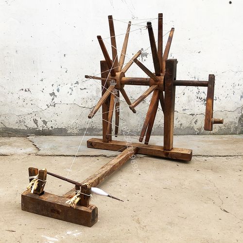 民俗物件手工老式织布机民间老纺车农具纺织机收藏家饰软装搭配套装