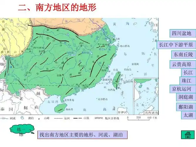 二,南方地区的地形 四川盆地 长江中下游平原 东南丘陵 云贵高原 长江