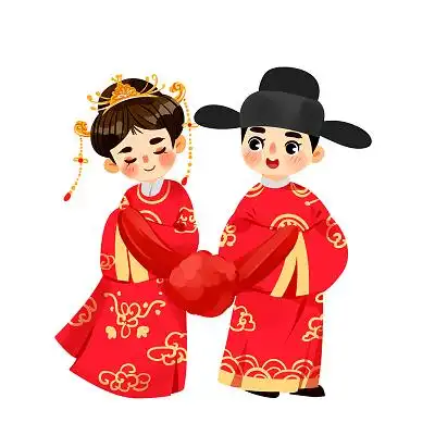 古风婚礼人物手绘卡通中式婚礼q版人物png素材婚礼元素