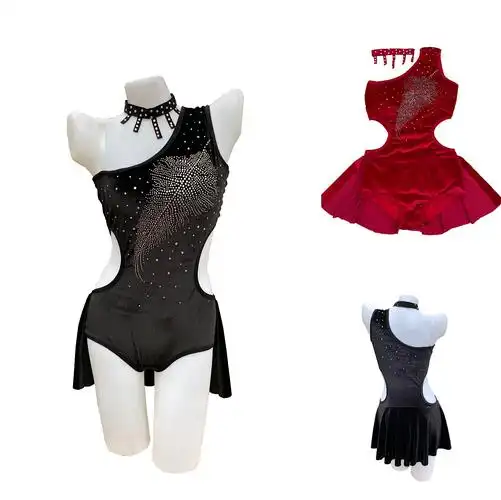 钢管舞服装女性感丝绒烫钻商演舞蹈服夜店领舞连体服装考试比赛服