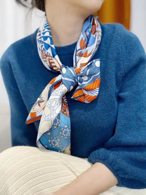 撞色斜纹绸真丝丝巾大方巾女百搭欧美风春秋款洋气时尚桑蚕丝围巾