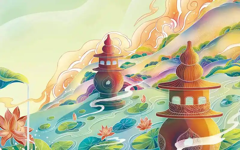 三潭印月丨西湖龙井 礼盒插画设计_禹你-站酷zcool