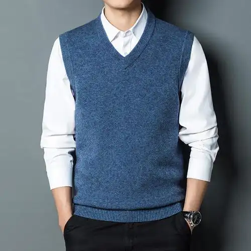 春秋新款v领毛衣背心马夹男 韩版时尚男士羊毛无袖坎肩针织衫批发