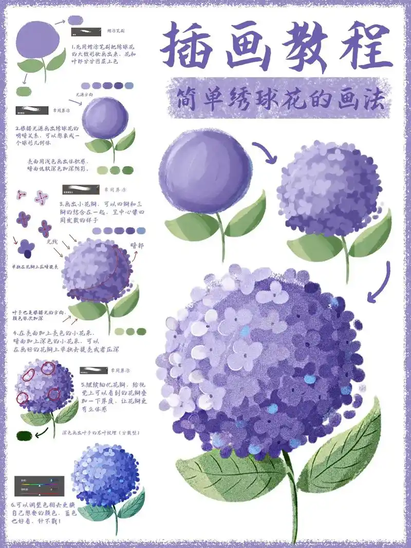 简单绣球花画法#板绘 #插画 #零基础学画画 #绘画 #插画 - 抖音