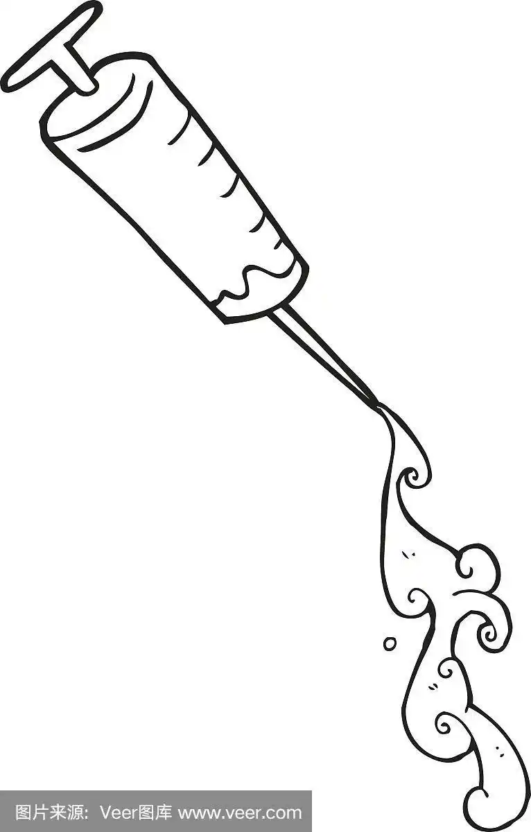 健康保健,黑白图片,注射器,卡通,可爱的