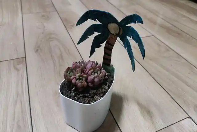 废物利用洗发水瓶子手工diy制作可爱椰子树花盆