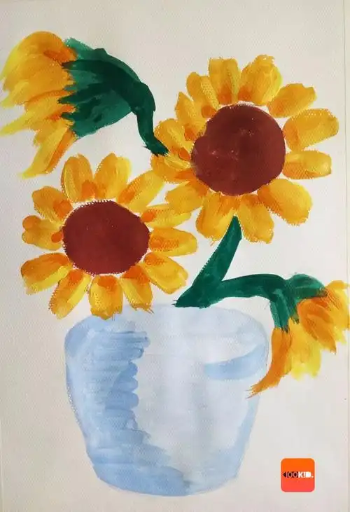 儿童水粉画教程丨明媚的向日葵