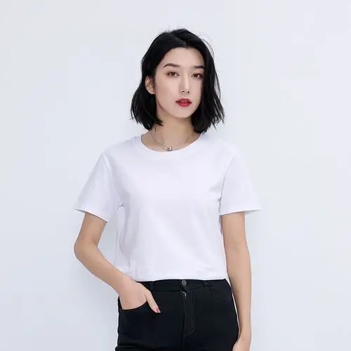 纯棉短袖t恤女2020夏新款学生纯色打底内搭拼接宽松内搭纯色上衣