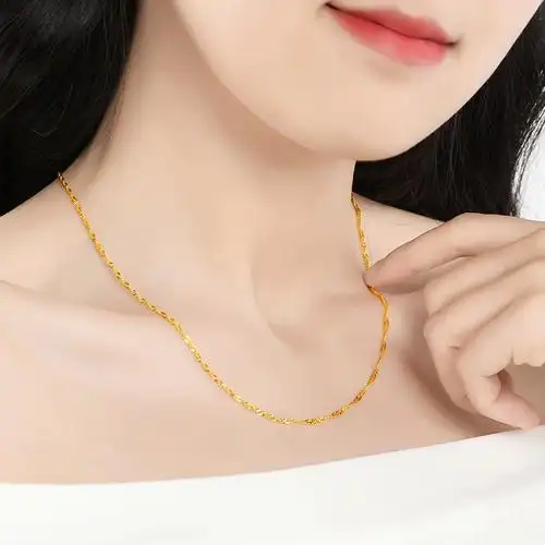 phoenisess凤禧旗舰店-黄金项链女水波链足金素链黄金首饰品细款新款