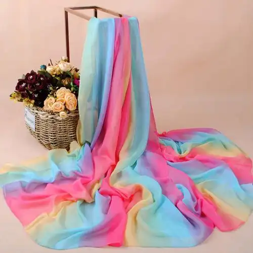 时尚经典彩虹女士大尺寸雪纺丝巾批发100*180 义乌纱巾厂家直销