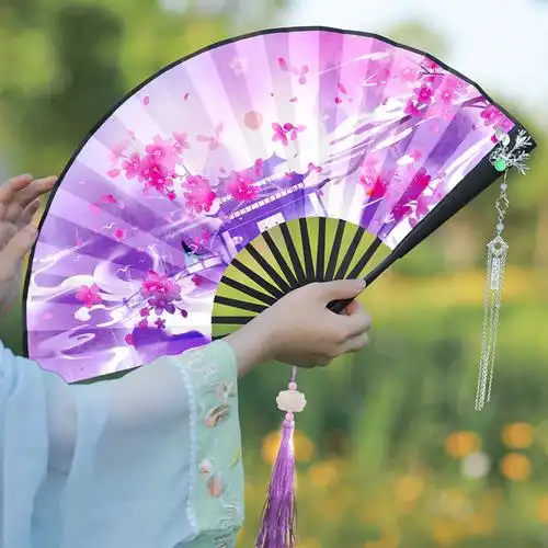 扇子夏天女生抖音同款双面彼岸花九尾狐男霸气古装汉服绢布折扇中国风