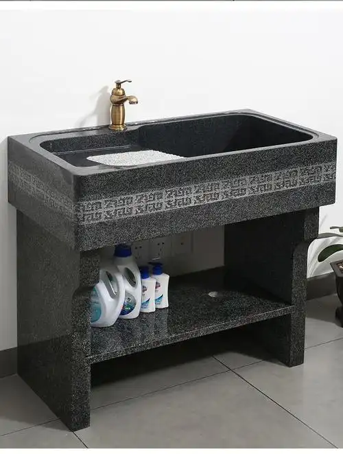 盆户外石头洗衣池阳台一体水槽大理石庭院石材洗手盆家用落地式水池