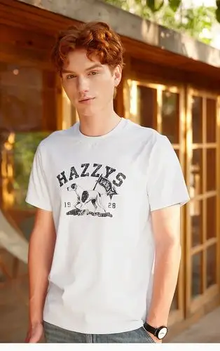 哈吉斯hazzys hazzys 2021夏季新款男士短袖休闲图案棉柔t恤 白色 50