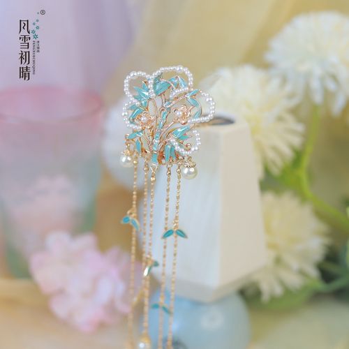 风雪初晴 残月系列 原创设计手工镀金宫廷汉服发簪子复古风发饰