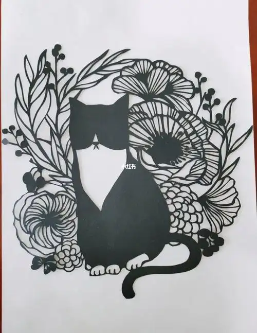 纸刻画猫与花