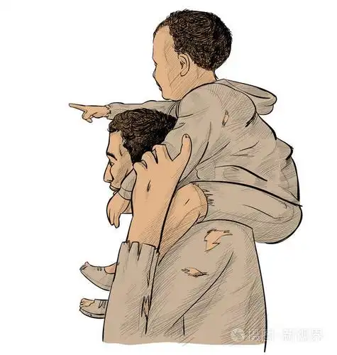 父亲和儿子在上面指出未来孤立在白色背景上