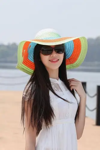 韩版时尚平沿帽子女士夏天遮阳帽草帽沙滩帽太阳帽 现货