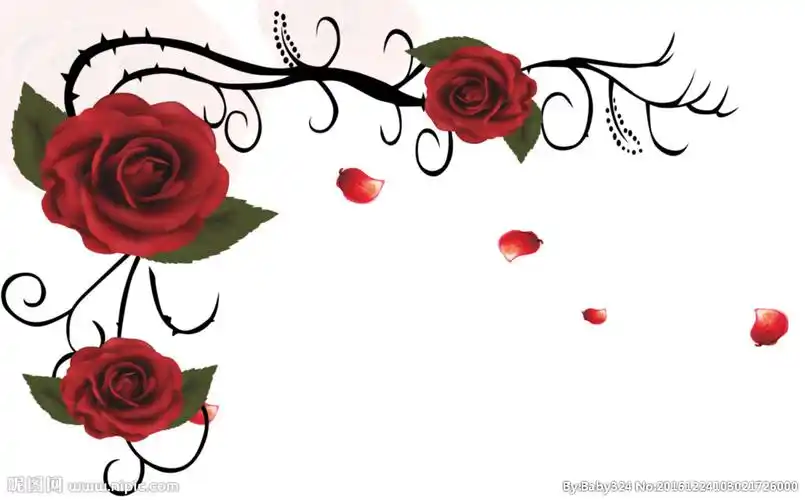 简约藤蔓红色玫瑰花卉电视背景墙图片