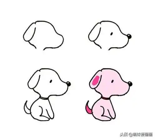 儿童简笔画小狗素材 8只可爱的小狗画法,跟着步骤画,简单易学简笔画
