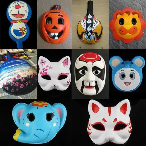 白色纸浆面具幼儿园儿童手绘京剧狐狸脸谱白diy手工马勺绘画涂色