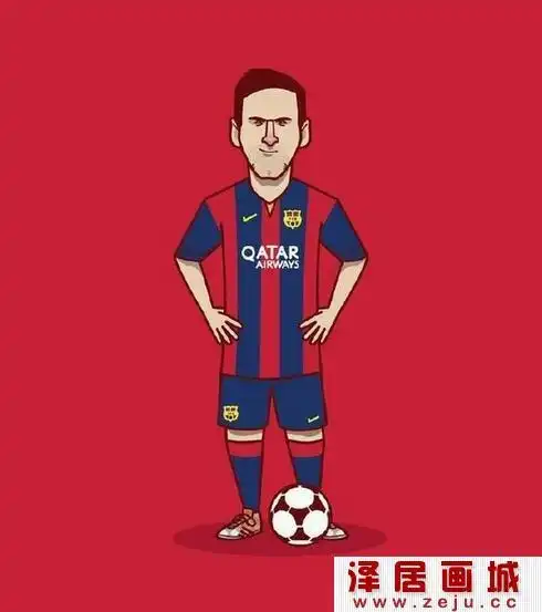 球星梅西的巴萨队服卡通画