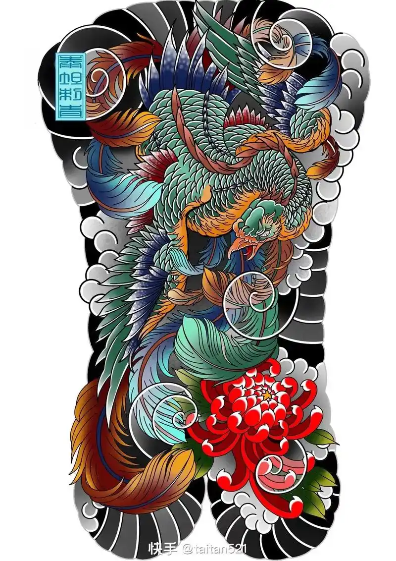 今日分享.满背凤凰手稿来自泰坦老师的作品#满背纹身 #满背  - 抖音