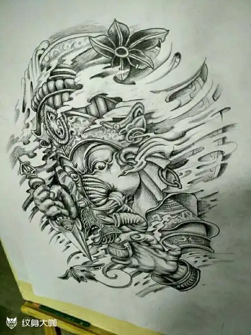 满背象神纹身_纹身图案手稿图片_武刺道纹馆-武哥的纹身作品集