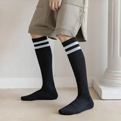 男小腿袜黑白条纹长筒运动足球袜子