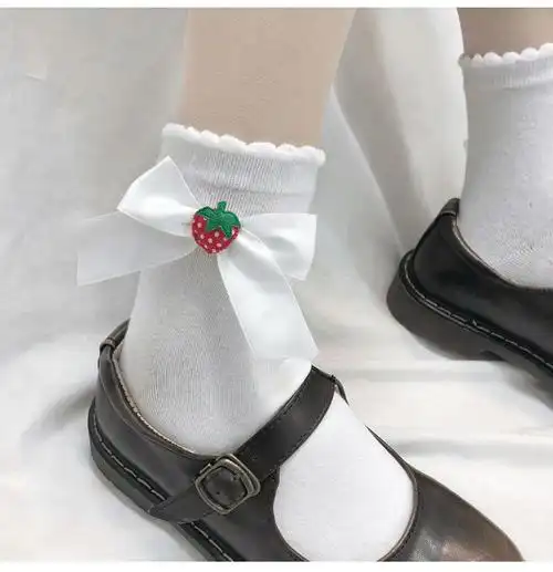 特价捡漏日系lolita洛丽塔袜子女软妹萝莉可爱草莓蝴蝶结中筒丝袜短袜