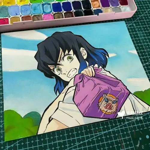 水彩嘴平伊之助过程图