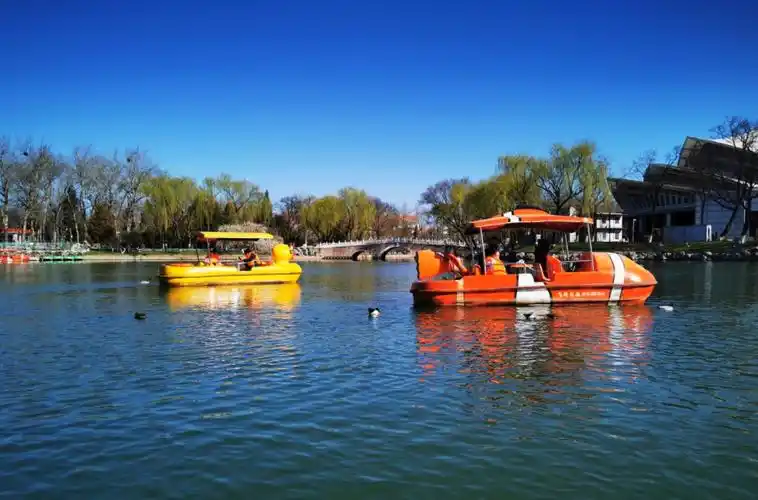 北京龙潭公园游船开航小丑鱼船小黄鸭船太萌啦
