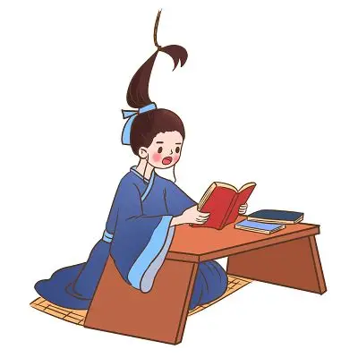 卡通手绘古代人物悬梁刺股读书人物素材手绘人物插画中国风古风女人