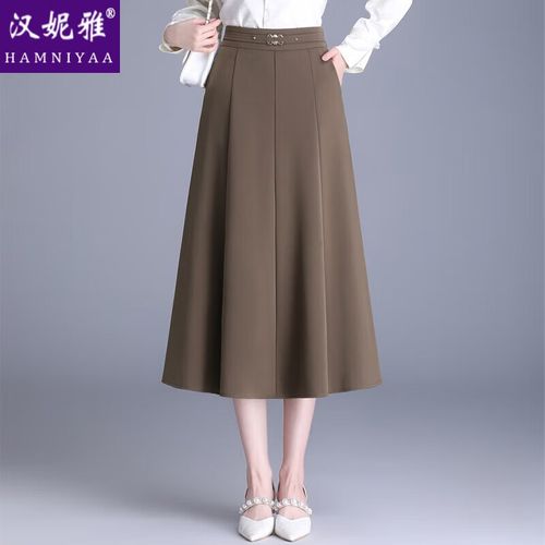 汉妮雅(hamniyaa)连衣裙显瘦中长款2024春季新款高腰a字裙垂感八片