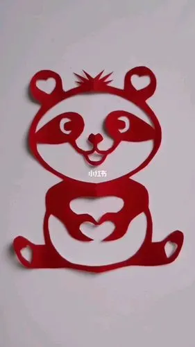 儿童动物剪纸熊猫