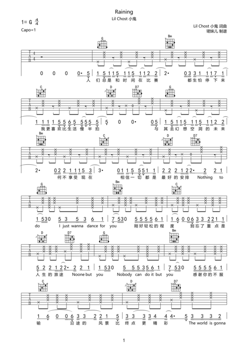 raining吉他谱 lil ghost小鬼-彼岸吉他 - 一站式吉他爱好者服务平台